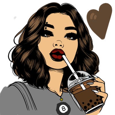realistic girl with glossy lips holding boba