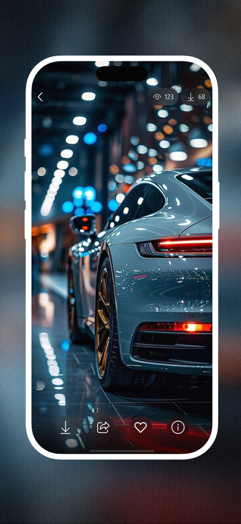 Walli - Stunning Wallpapers 4K - High resolution 4K sports car wallpaper showcased on a mobile phone interface