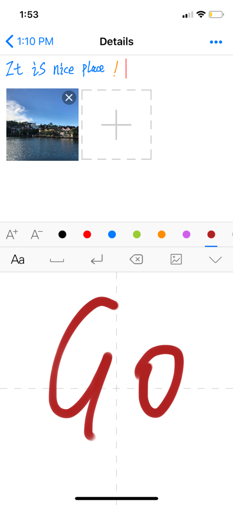 Daily Notes - Daily Notes mobile app interface showing handwriting input and photo attachment features