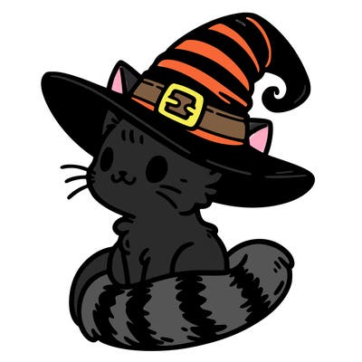 a cat in a witch's hat
