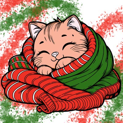 realistic cozy cat in a blanket