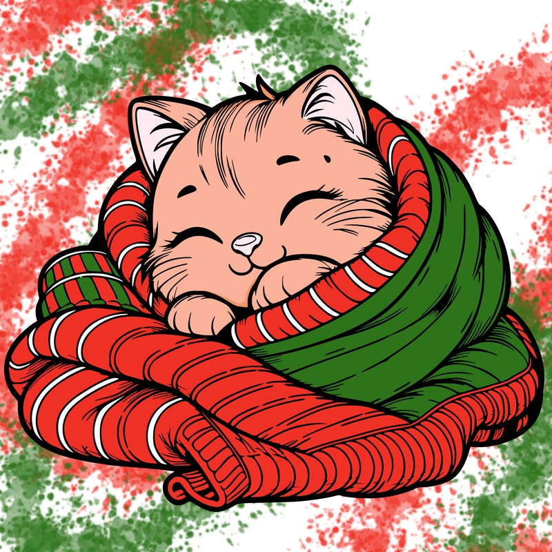 realistic cozy cat in a blanket