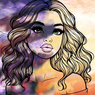 realistic girl with wavy hair and lips