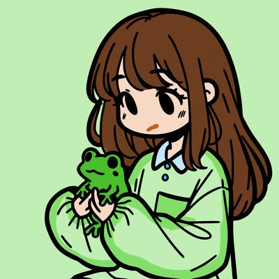 girl with long hair and a oversized shirt. and she is holding a frog