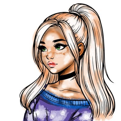 realistic girl with a high ponytail