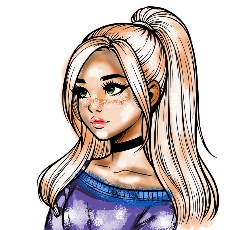 realistic girl with a high ponytail