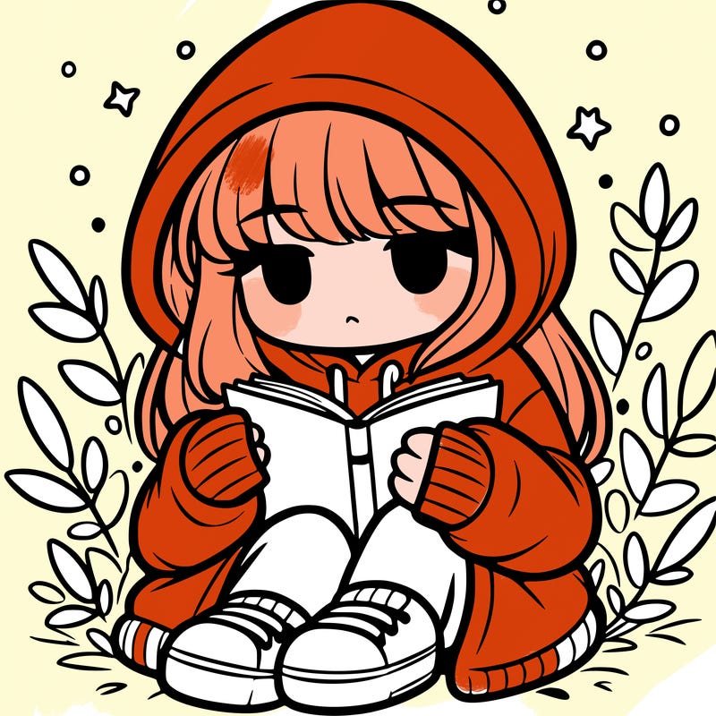 girl in oversized hoodie reading a book