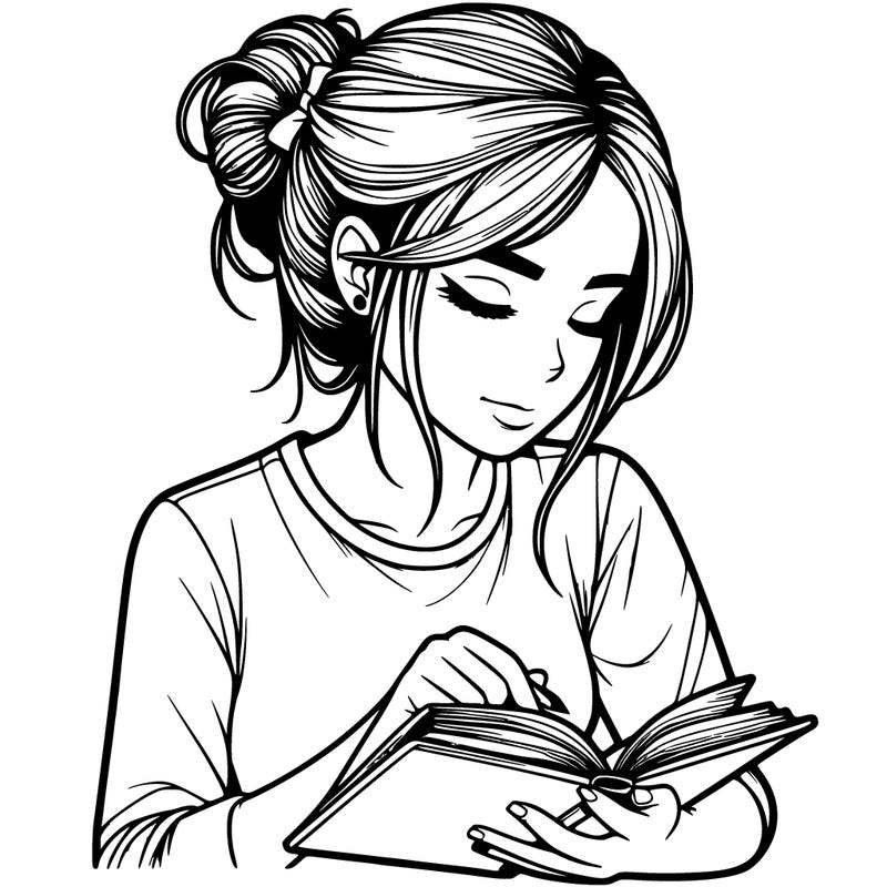 realistic girl reading by herself