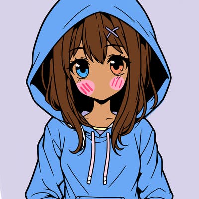 anime girl in a hoodie, long sleeved