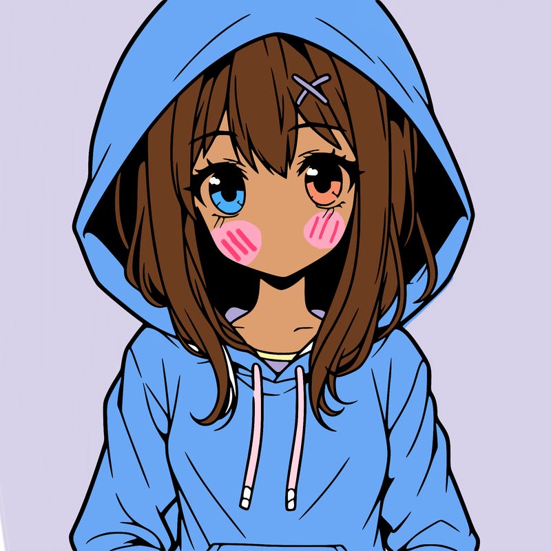 anime girl in a hoodie, long sleeved