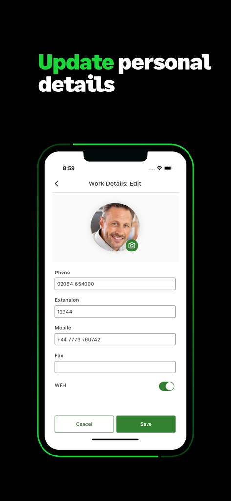Sage People - Bearbeiten von persönlichen Arbeitsdetails in der Sage People Mobile App