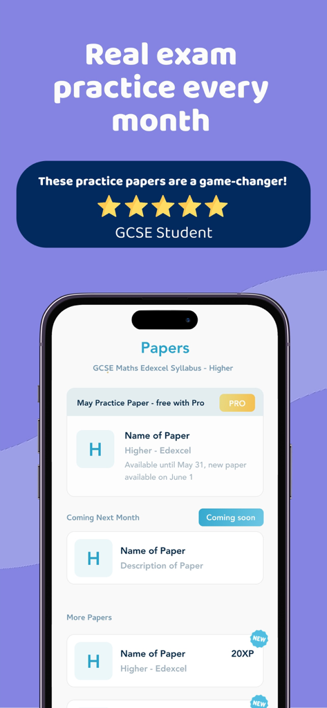 Flash Learning - Flash Learning app screen showing GCSE Maths practice papers and student review