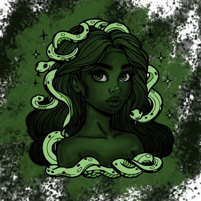 realistic girl with snakes as hair