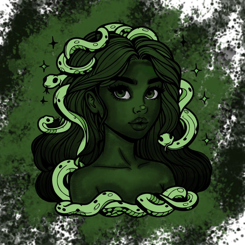 realistic girl with snakes as hair