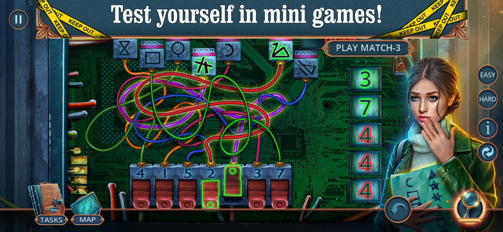 Unsolved Case: Episode 3 - F2P - Um complexo mini-jogo de quebra-cabeça de fiação de placa de circuito em Unsolved Case Episode 3.