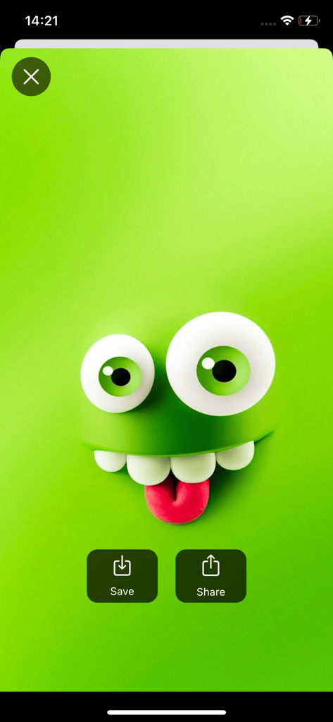 Un fondo de pantalla de personaje emoji verde 3D juguetón con ojos tontos y la lengua roja afuera
