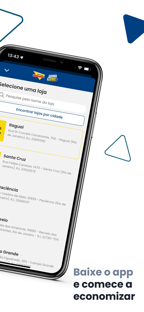 Guanaclube - Guanaclube app store selection screen on an iPhone showing various Supermercados Guanabara locations in Rio de Janeiro