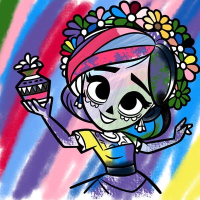 a disney style day of the dead woman.