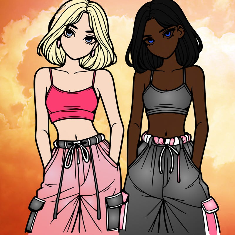 two girls with crop top with baggy pants
