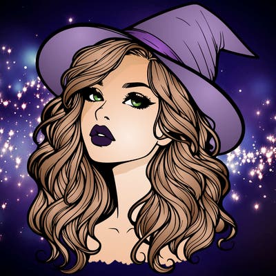 realistic witch girl with wavy hair and lips