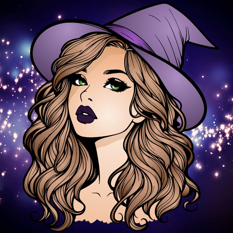 realistic witch girl with wavy hair and lips