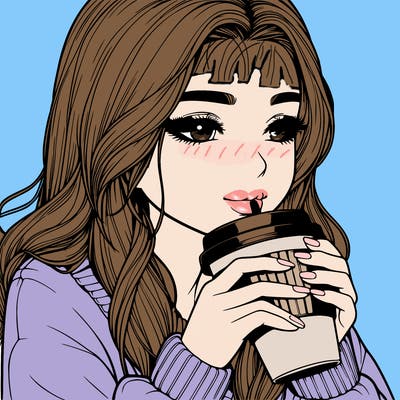 realistic girl drinking coffee