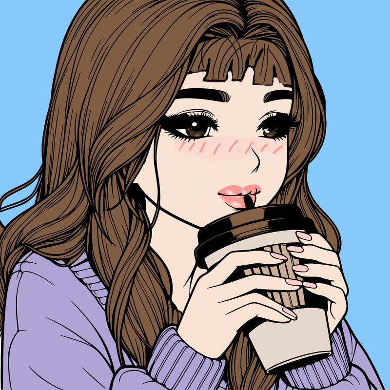 realistic girl drinking coffee