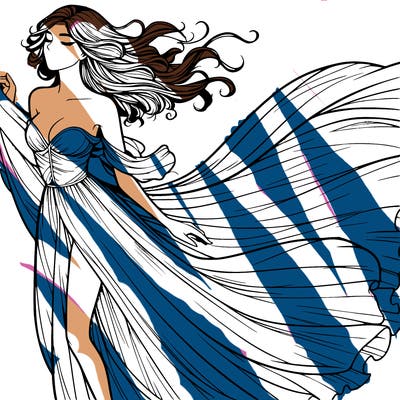 realistic woman in dress flowing the the wind