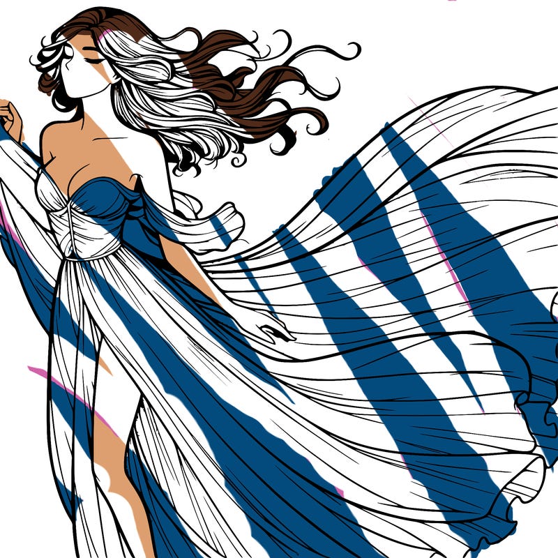 realistic woman in dress flowing the the wind