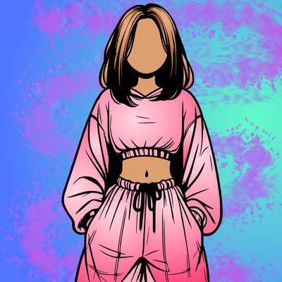 realistic girl faceless with baggy pants and a crop top
