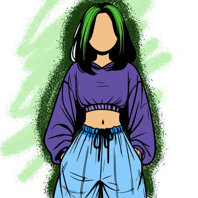 realistic girl faceless with baggy pants and a crop top