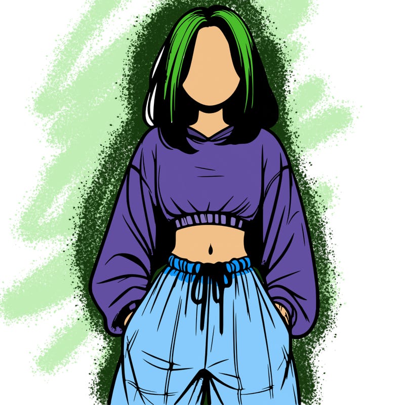 realistic girl faceless with baggy pants and a crop top