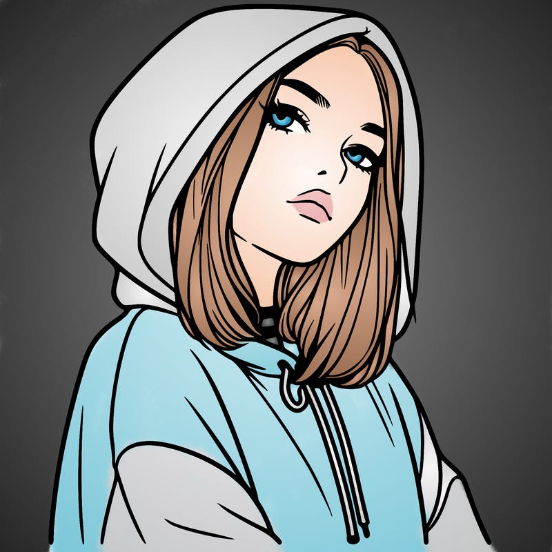 a realistic girl in a hoodie