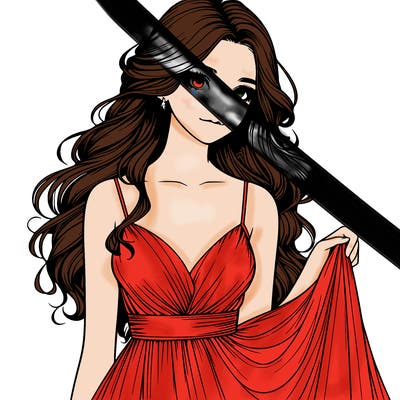 realistic girl in flowy silky prom dress