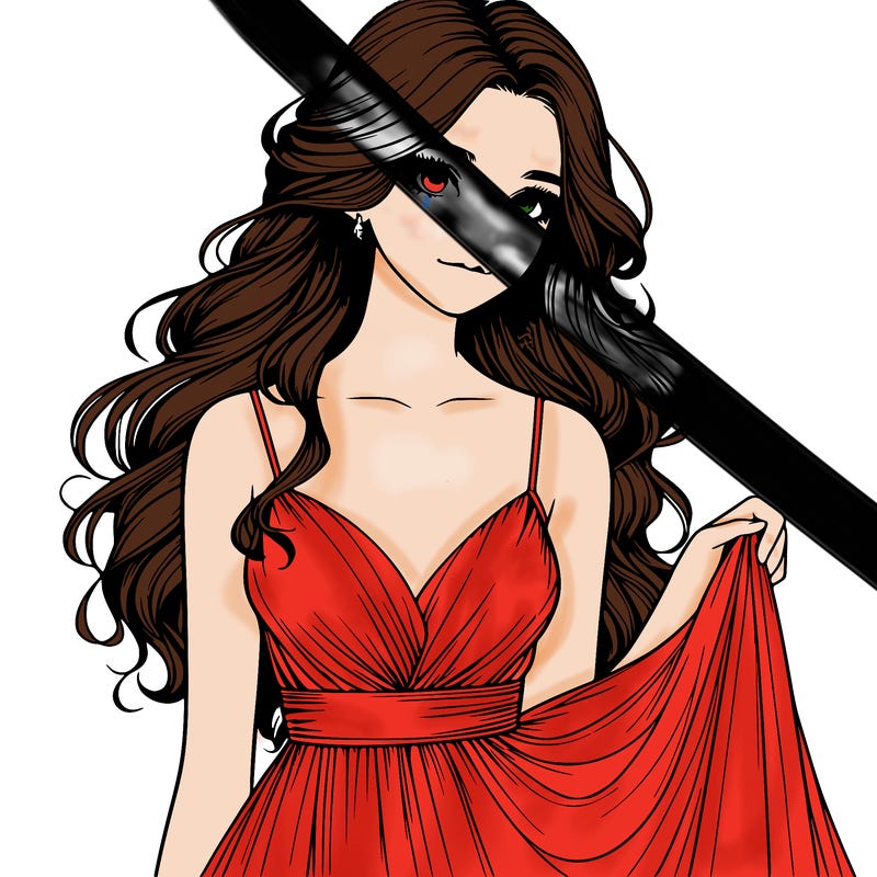 realistic girl in flowy silky prom dress