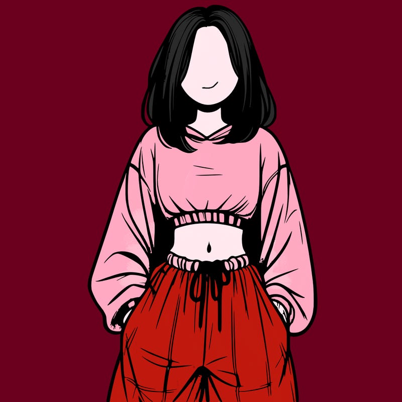 realistic girl faceless with baggy pants and a crop top