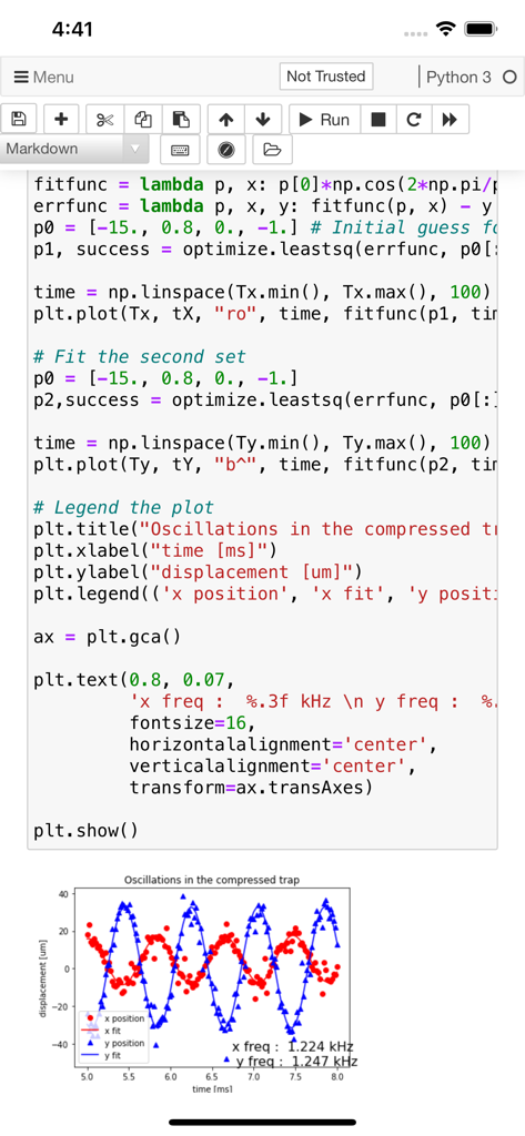 Python code and data visualization plot in the Carnets Jupyter notebook interface