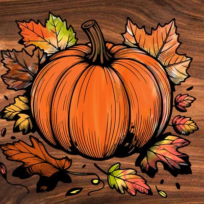 pumpkin with fallen leafs around it realistic