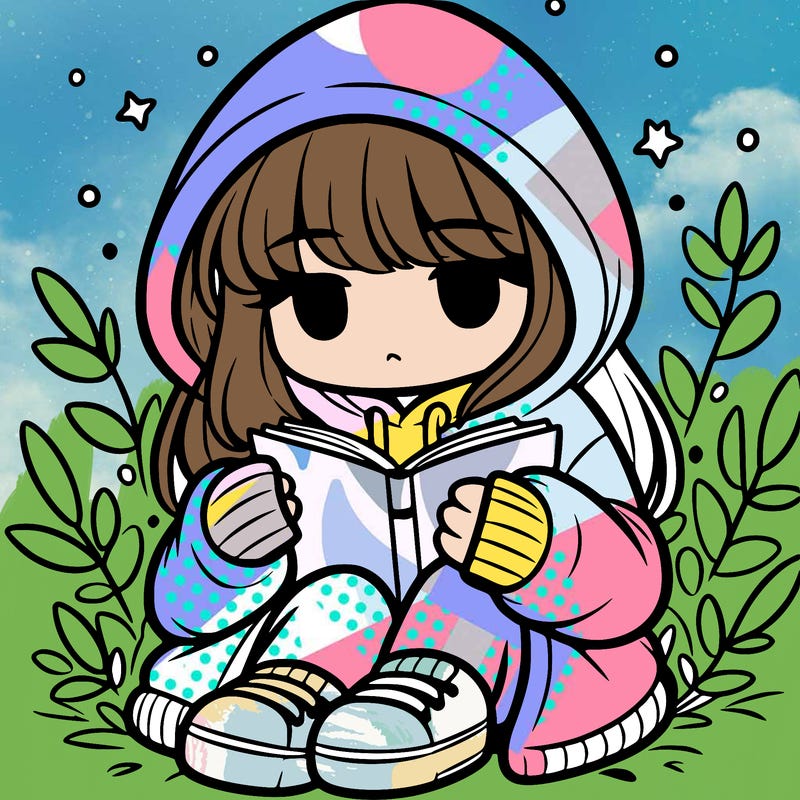girl in oversized hoodie reading a book