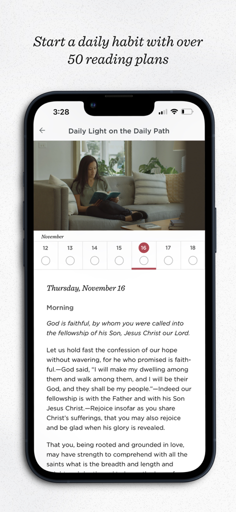 ESV Bible app interface showing a daily reading plan with scripture text