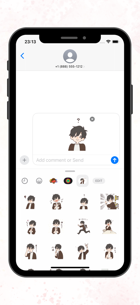 Daily Boy Moments sticker pack showing anime boy character expressions in a message chat