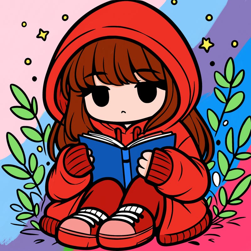 girl in oversized hoodie reading a book