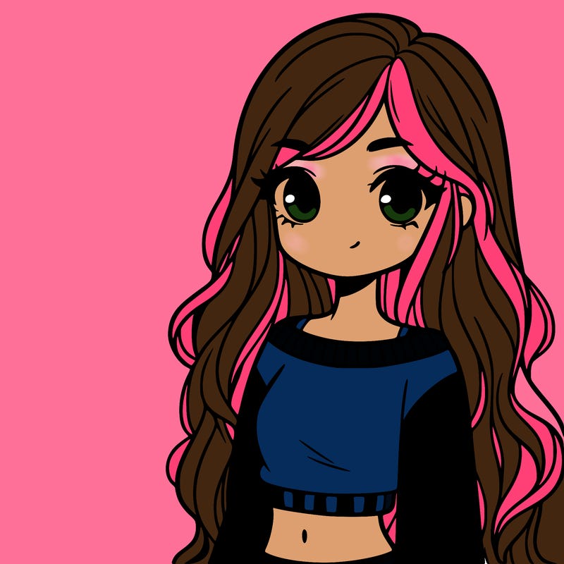 girl with long hair and a crop top with a sweater