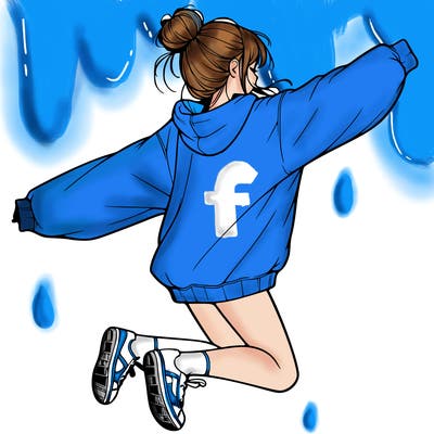 realistic girl jumping with a bun and oversized sweatshirt