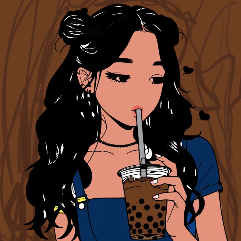 aesthetic realistic girl with boba