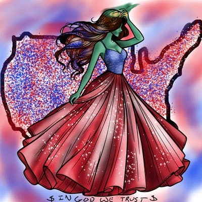 realistic woman with dress flowing in the wind