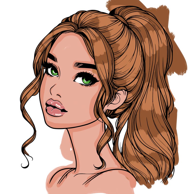 realistic girl with a ponytail on her hair and lips