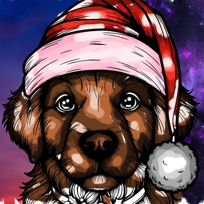 realistic dog with a christmas hat