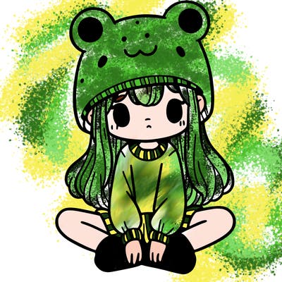 a girl wearing a frog hat and some frog socks