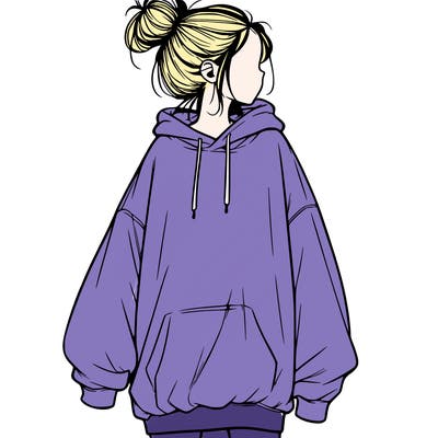 realistic girl with a oversized sweatshirt on and a bun